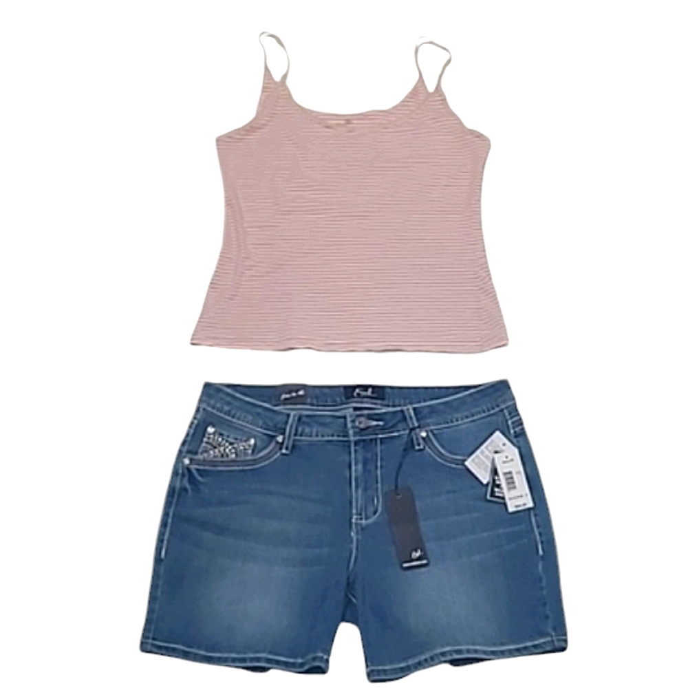 Victoria's Secret Organic Tank Top Pink Stripes Lace Straps Sleeveless Shirt Med
